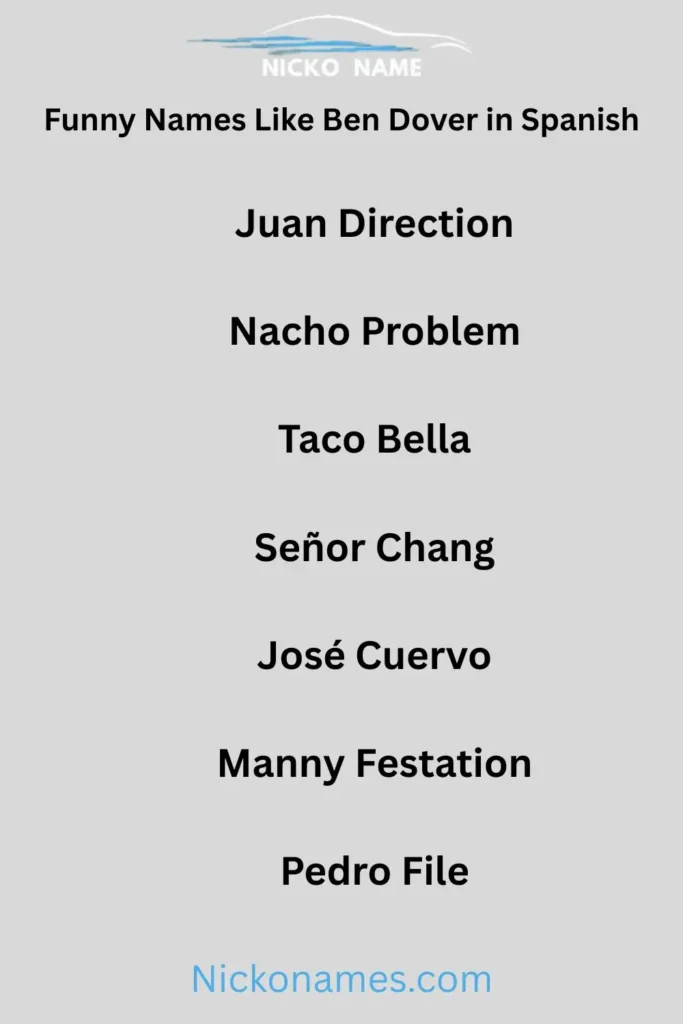 Funny names like Ben Dover translated in Spanish with fiesta theme