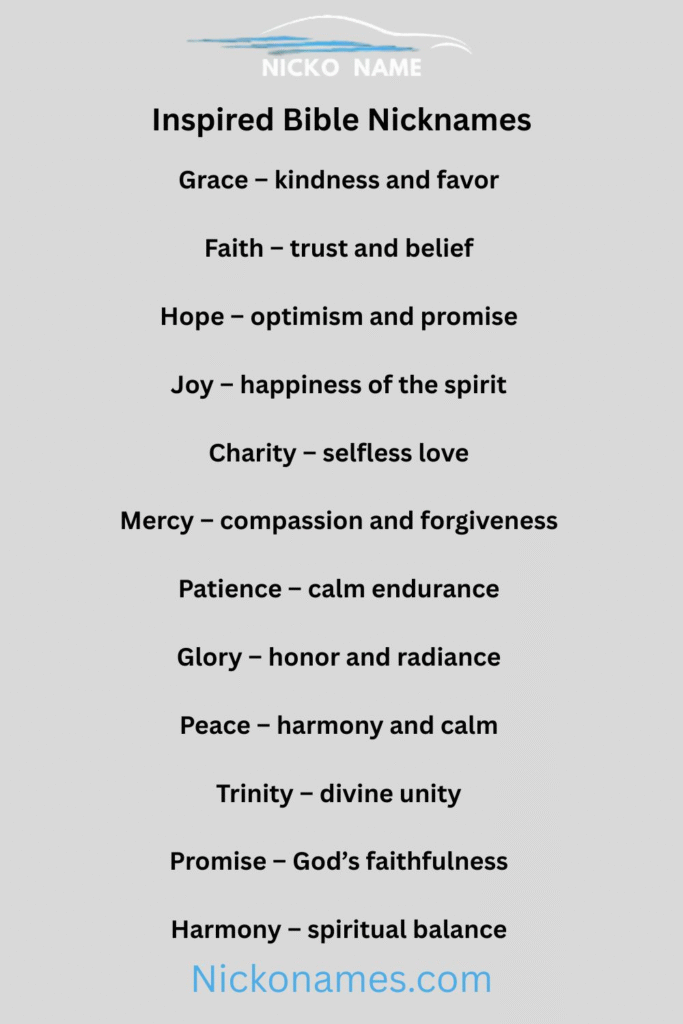 Christian girlfriend nicknames based on virtues like Faith, Hope, and Charity