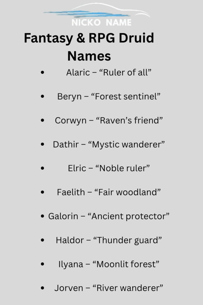 Druid Names by Type