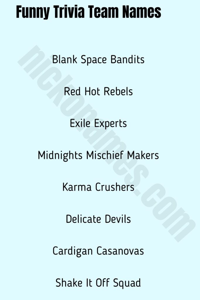Funny Adult Trivia Team Names